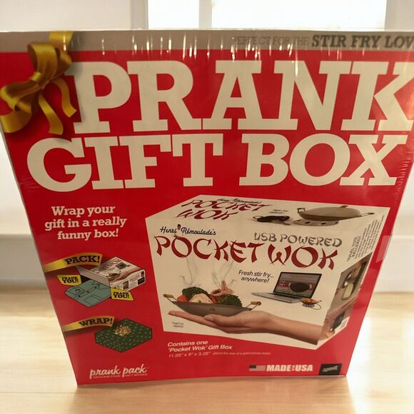 NEW Prank Pack POCKET WOK Small Gift Box 8"x6"x2" Genuine Fake Gift Wrap USA - Picture 1 of 2